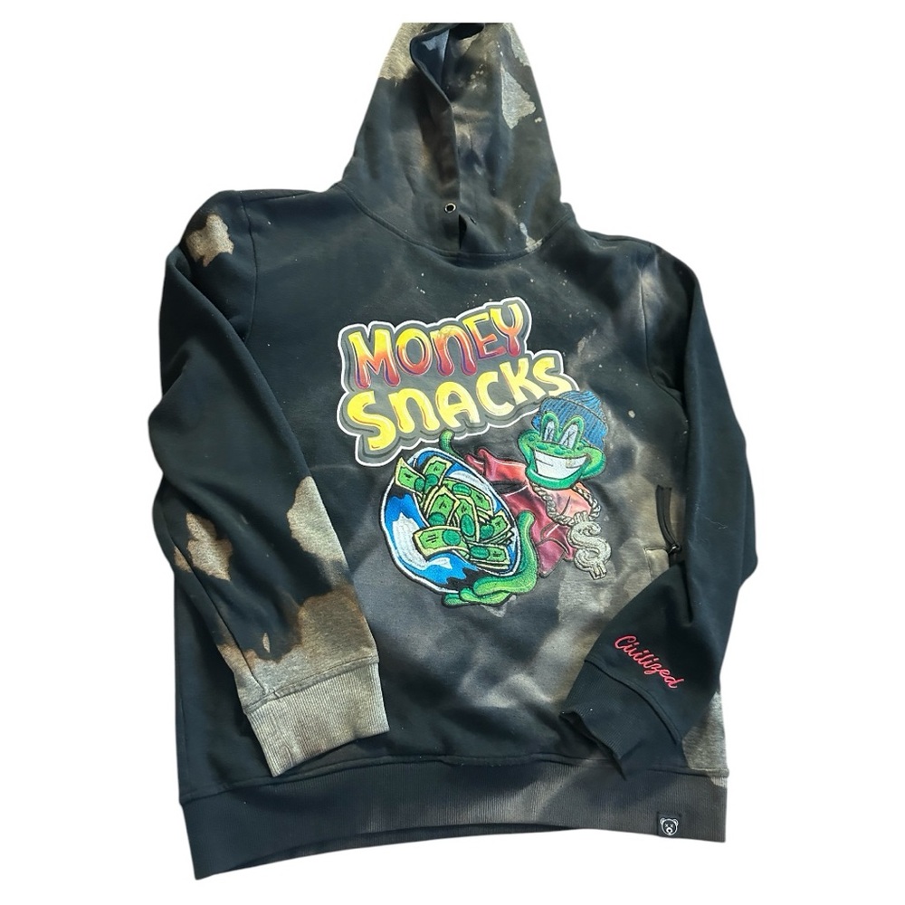 Civilized Money Snack Mens Medium black tie dye hoodie